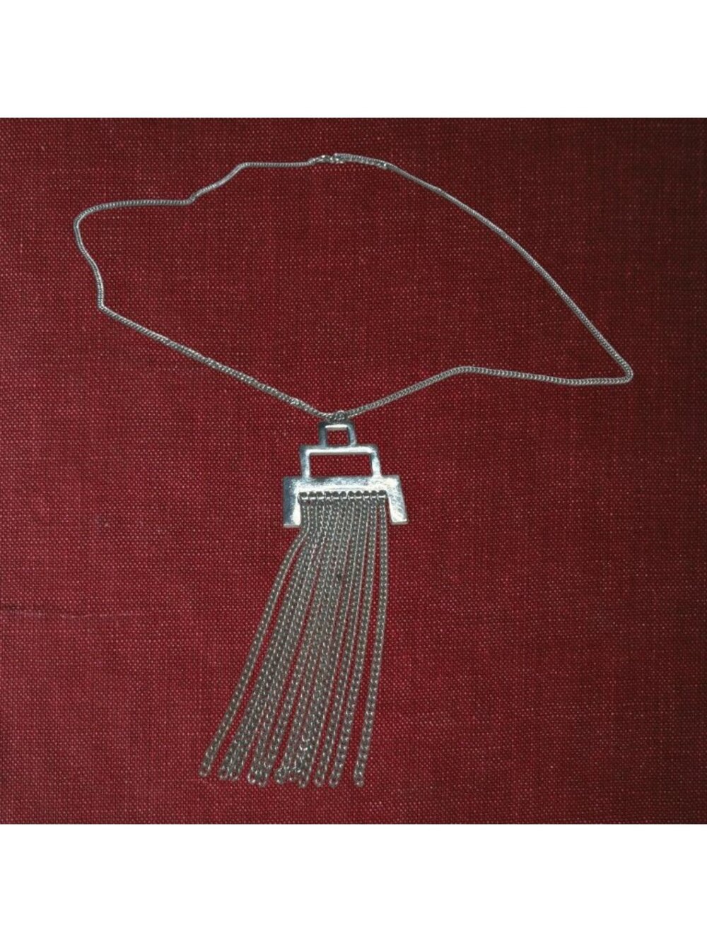 Silver Tone Long Geometric Tassel Pendant Necklace Art Deco Tiered Fringe